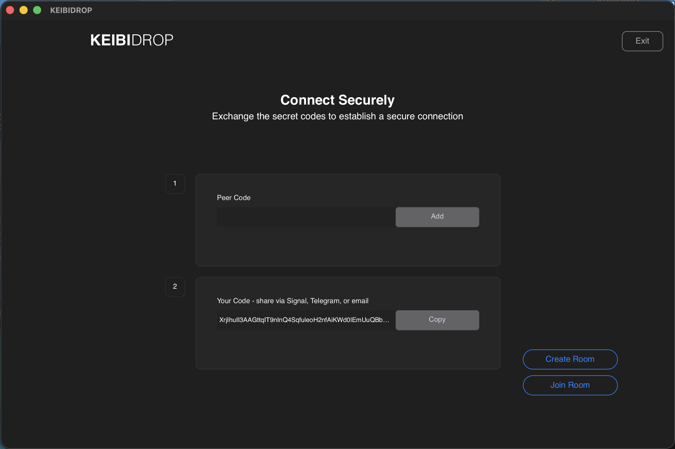 KeibiDrop home screen showing generated fingerprint