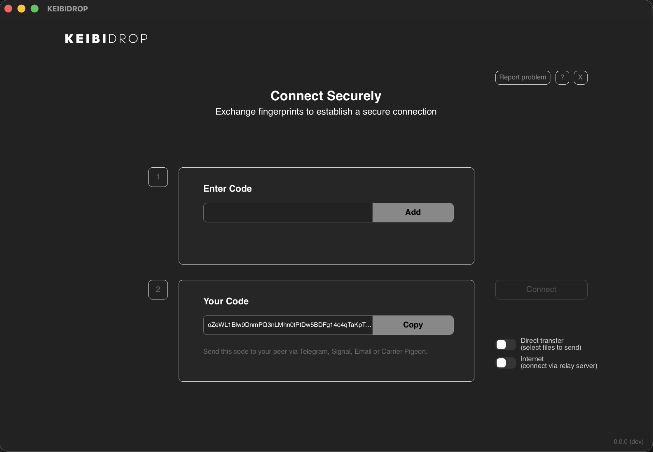 KeibiDrop connection screen